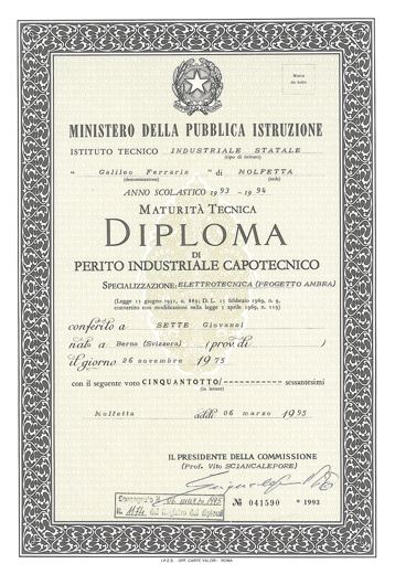 Diploma di Perito Industriale Capotecnico
